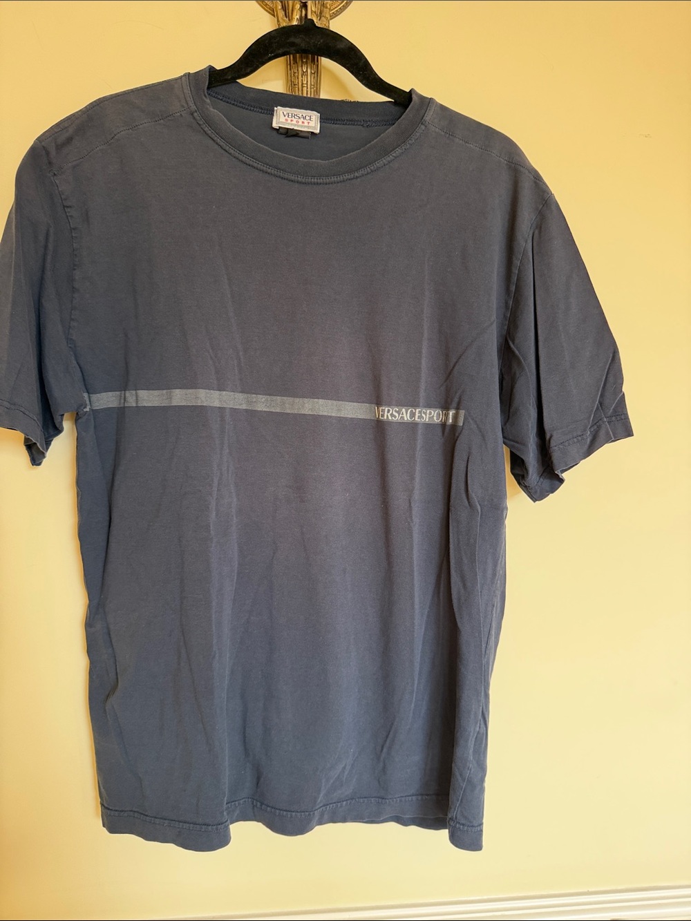 Versace Navy Short-Sleeve Logo Stripe Tee